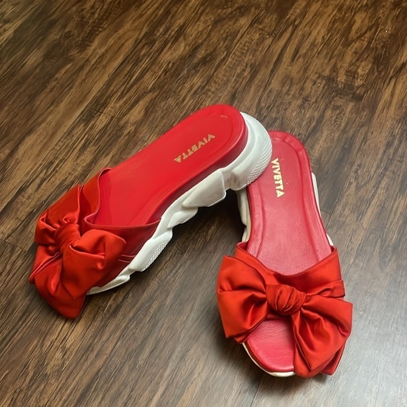 Revolve VIVETTA Red satin Bow chunky Sandals 40 9 - Picture 14 of 15